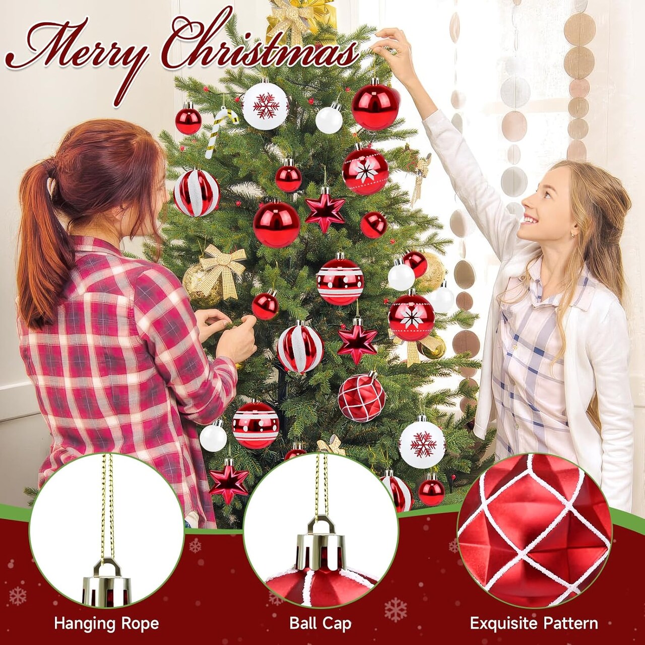 Red and White Christmas Balls Ornaments - 42pcs Christmas Tree Decorations, Shatterproof Christmas Ornaments, Hanging Christmas Ornaments Decorations for Christmas Tree(Multi Color #10)